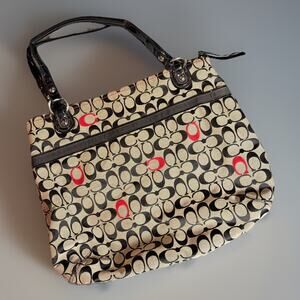 COACH Poppy Signature Red / Black Canvas Large Tote Bag Guc